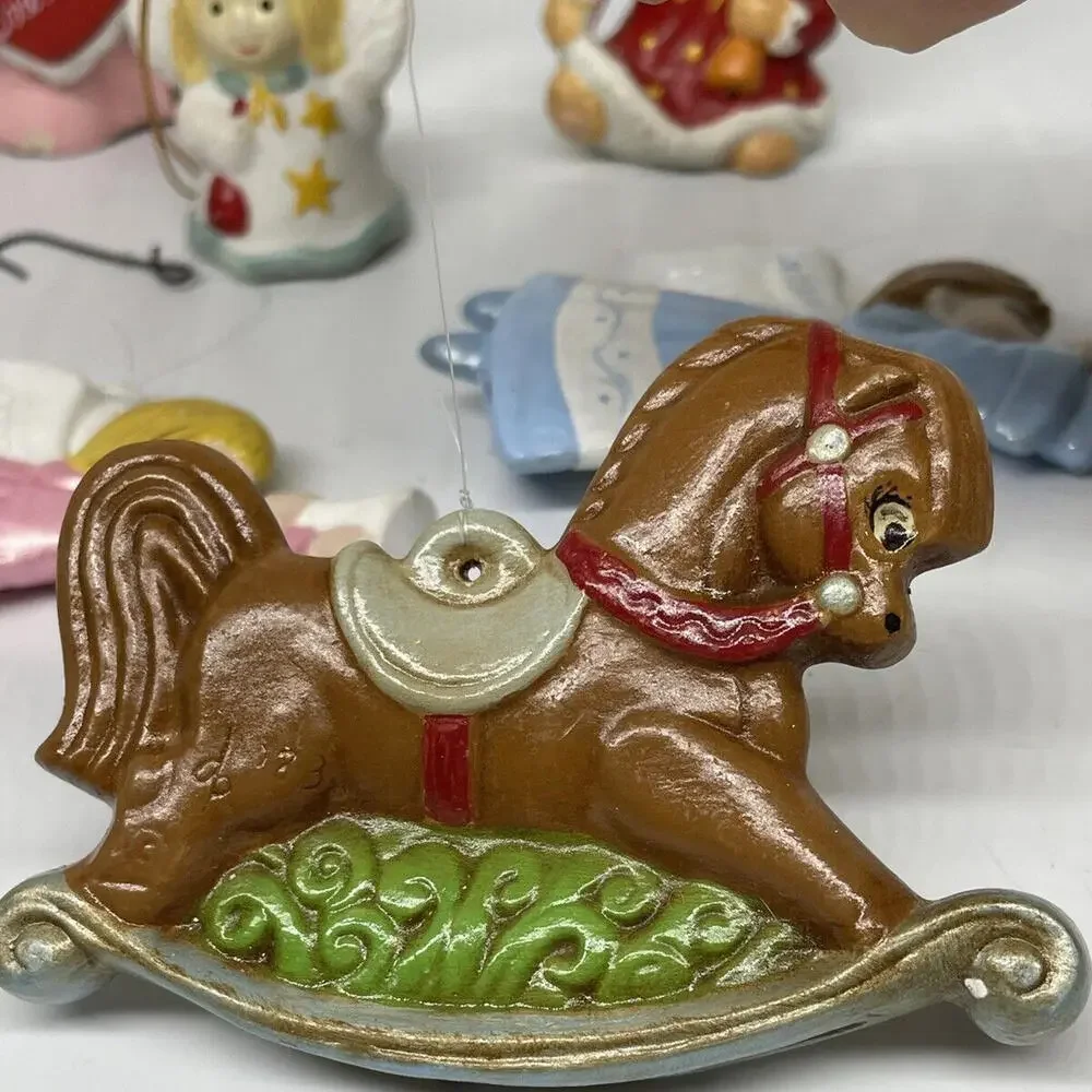 Hand Painted‎ Ceramic Christmas Ornaments Vintage Mixed LOT of 10